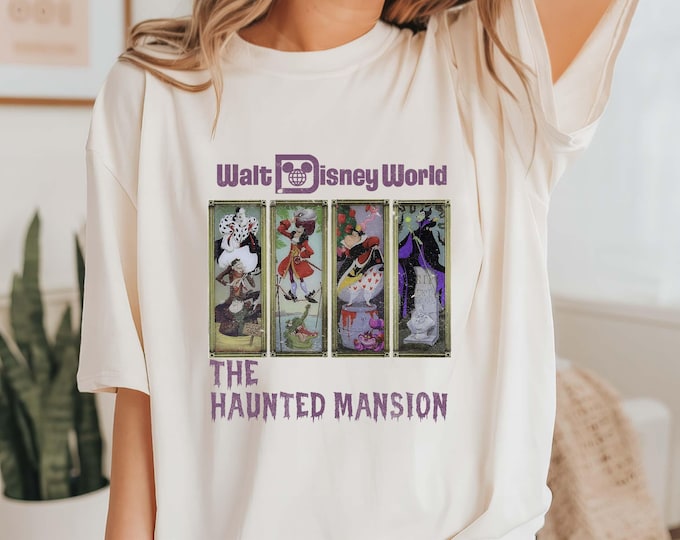 Halloween Vintage Walt Disney World The Haunted Mansion Comfort Colors Shirt, Disney Bad Characters T-shirt, Evil Queen Captain Hooks Tee