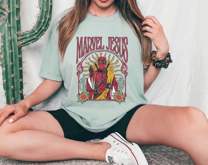 Vintage Marvel Jesus Shirt, Sarcastic Avengers & Jesus Tee, Funny Deadpool Superhero Humor, Pop Culture Mashup Gift