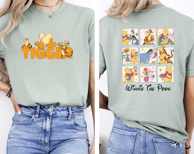 Disney Tigger 2 Sided T-shirt, Comfort Colors® Tigger Mickey Head Balloon Shirt, Disneyland Vacation Tee, Winnie The Pooh Matching Shirt