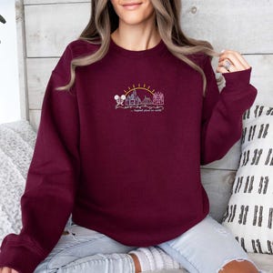 EMBROIDERED Happiest Place on Earth Sweatshirt, Disney Embroidered Crewneck, Magical Disney Park Shirt, Cozy Disney Gift for Her
