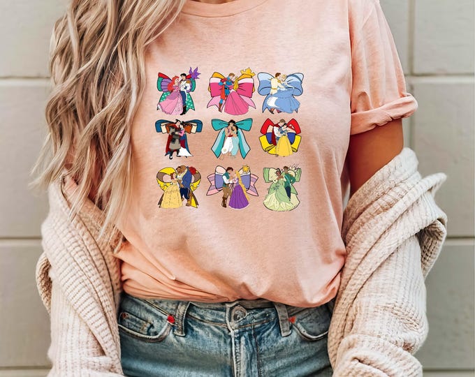 Disney Princess Coquette Bow Comfort Colors T-shirt, Aurora Ariel Belle Cinderella Tiana, Disney Girls Matching Shirt, Disneyland Trip Tee