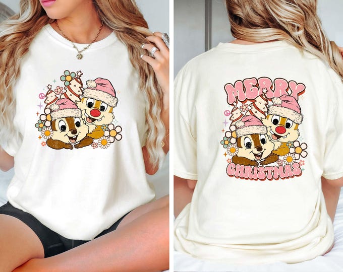 Retro Chip And Dale Merry Christmas Shirt, Double Trouble Family Christmas T-shirt, Disney Chip N Dale Christmas Party Sweatshirt, Xmas 2024