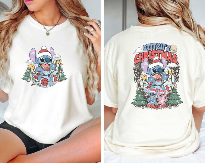 Vintage Stitch's Christmas Shirt, Disney Stitch Christmas Tree Sweatshirt, Disney Christmas Light Family Matching Tee, Holiday Vacation Tee