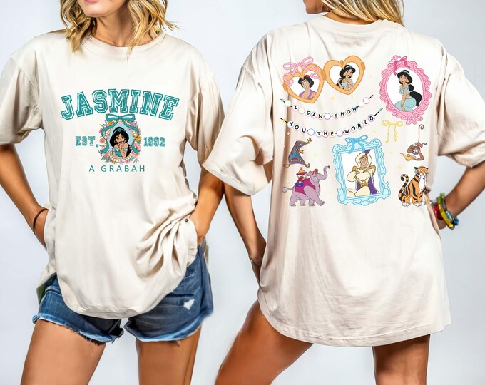 Magical Princess Jasmine and Aladdin Bow Shirt, Princess Jasmine And Aladdin Coquette Bow Shirt, Comfort Colors Jasmine Est Bow Mirror Shirt