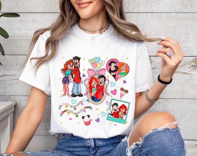 Roxanne & Max Watercolor Coquette Bows Shirts, Disney A Goofy Movie Tee, Disney Honeymoon Trip, WDW Disneyland Holiday Gift, Disneyland Trip