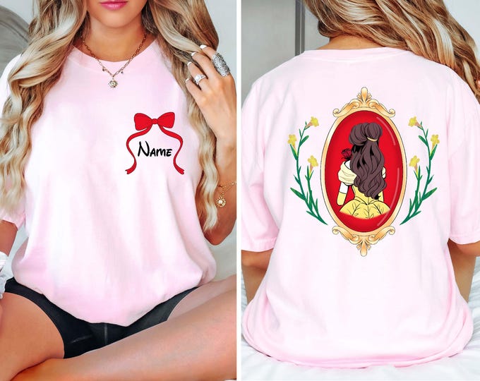Retro Custom Vintage Princess Belle Shirt, Comfort Colors® Beauty And Beast Coquette Mirror Shirt, Magical Kingdom Shirt, Disney Girls Trip