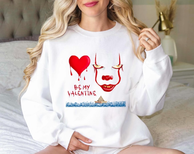 Pennywise Be My Valentine Shirt, Halloween Horror Movie Character Tee, Valentine Bloody Heart, Terrible Valentine Gift, IT Clown Shirt