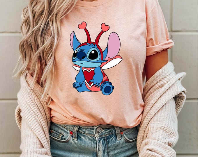 Valentine Disney Stitch Shirt, Valentine Stitch Bug Heart T-Shirt, Valentine's Day Sweatshirt, Disney Matching Shirt, Valentine Disney Tee