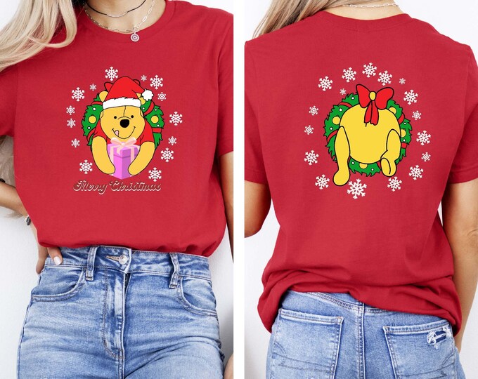 Winnie the Pooh Two Sided Christmas Shirt, Pooh Merry Christmas Sweatshirt, Christmas Hoodie, Disney Christmas Party Shirt, Christmas Gift
