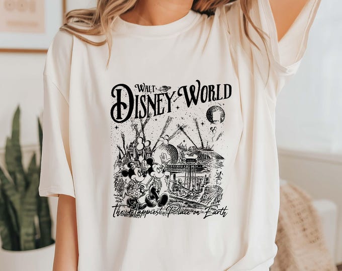 Retro The Happiest Place One Earth Sketch Shirt, Retro Walt Disney World Tee, Vintage Mickey Minnie Tee, Disneyland Shirt, Disney Vacation