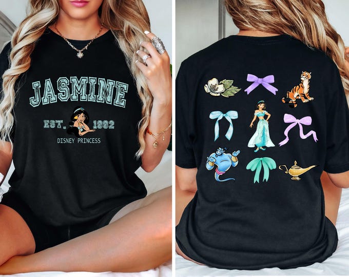 Princess Jasmine Comfort Colors Shirt, Two sided Princes Jasmine Coquette  Shirt, Magic Kingdom Shirt, Disney Girls Trip Tee, Disneyland Tee