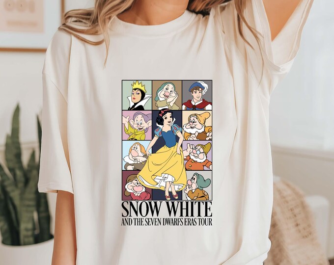 Snow White and Seven Dwarfs Eras Tour T-Shirt, Snow White Princess Vintage T-Shirt, Disneyland Shirt, Graphic Tees For Women Trendy