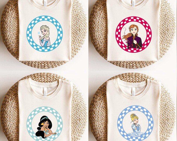 Retro Disney Princess Girls Trip Shirt, Custom Checkered Princess Tee, Magic Kingdom Family Matching Shirt, Disneyland Vacation Sweatshirt