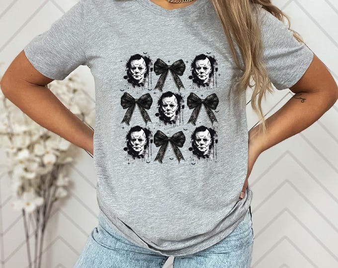 Halloween Horror Jason Voorhees Shirts, Halloween Coquette Bow Sweatshirts, Horror Character Sweatshirt, Horror Movie Shirts