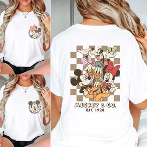 Vintage Mickey Minnie Checkered Shirt, Mickey And Friends Two Sided Comfort Colors Shirt, Disney Vacation Shirt, Disney Family Matching Tee