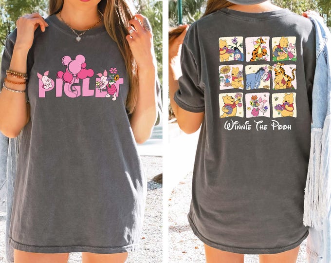 Piglet Mickey Balloon 2 Sided T-shirt, Comfort Colors® Disney Piglet Shirt, Disneyland Vacation Tee, Winnie The Pooh Matching Shirt