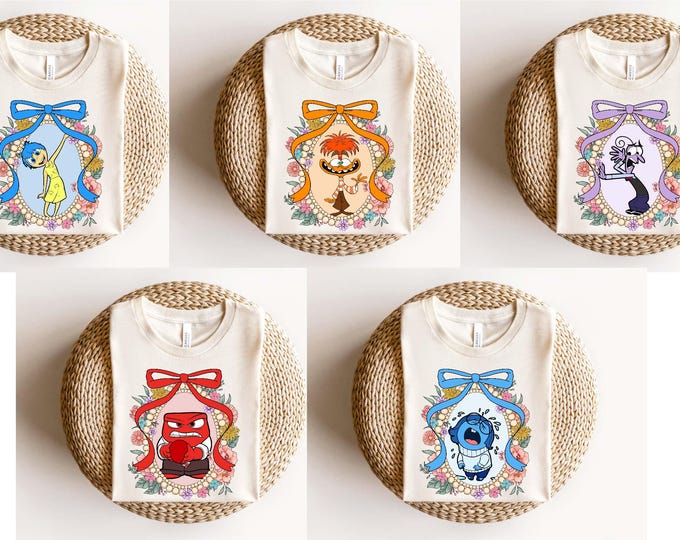 Watercolor Inside Out Characters Coquette Bow Mirror Shirt, Comfort Colors Disney Inside Out Emotions Matching Shirt, Mental Health Tee