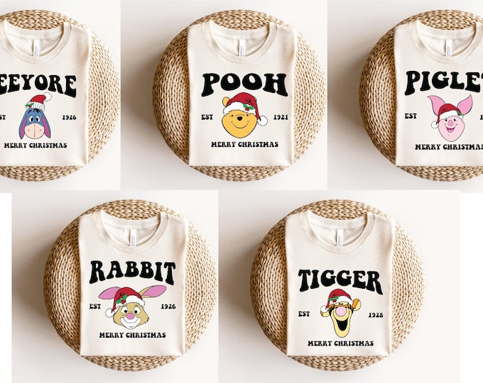Winnie the Pooh And Friends Merry Christmas Matching Shirt, Christmas Squad T-shirt, Pooh Tigger Piglet Rabbit Eeyore Christmas Sweatshirt