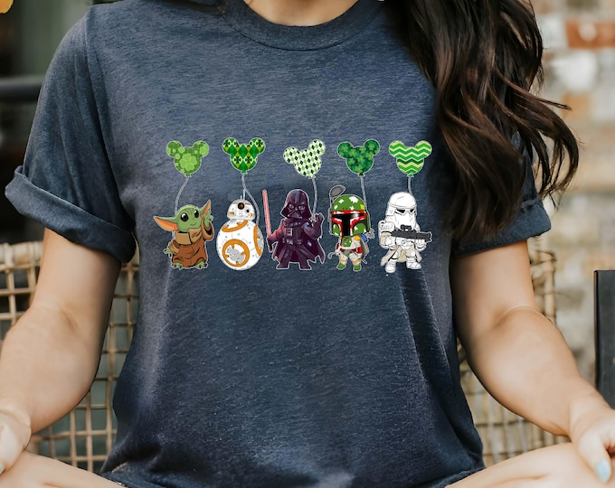 St. Patrick's Star Wars Characters Shirt, Star Wars Shamrock Mickey Balloon T-Shirt, Patrick's Day Tee, Galaxy Edge Tee, Star Wars Lucky Tee