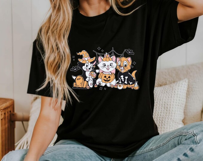Comfort Colors® Funny Pumpkin The Aristocats Marie Toulouse Berlioz Disney Halloween Shirt, Disney Halloween Party 2024,Halloween Cat Lovers