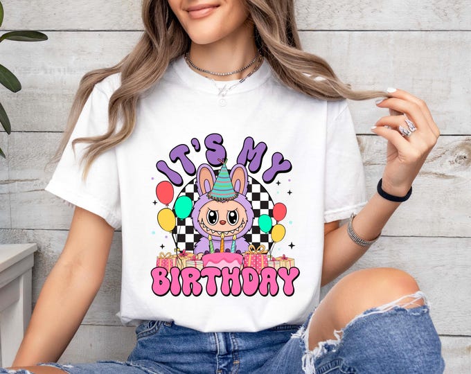 Labubu It's My Birthday Shirt, Kawaii Labubu Birthday T-Shirt, Colorful Anime Chibi Style Shirt, Labubu Birthday Girl Boy Shirt