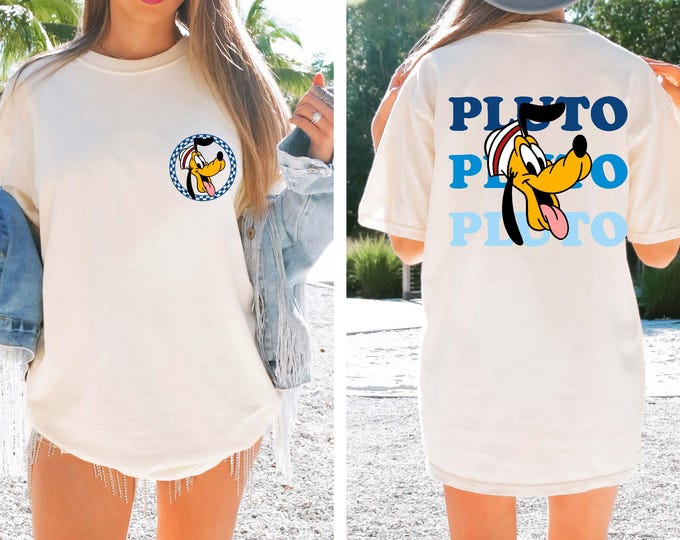 Disney Pluto Checkered Cruise T-shirt, Comfort Colors® 2 Sided Pluto 2025 Cruise Shirt, Disney Family Cruise Matching Shirt, Disney Tee