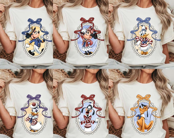 Vintage Watercolor Mickey And Friends Cruise Bow Sweatshirt, Disney Characters Coquette Cruise Matching Crewneck, Disney Cruise Line Hoodie