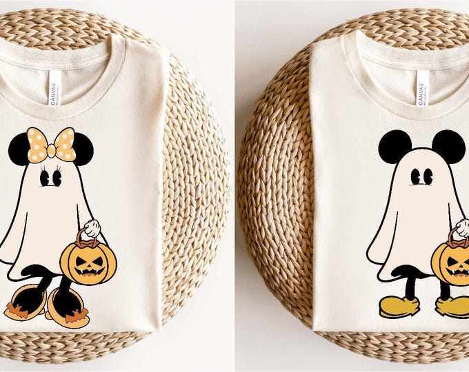 Retro Mickey and Minnie Ghost Shirt, Halloween Comfort Colors Disney Matching Tees, Minnie and Mickey Halloween Couple T-Shirt,Disney Shirt