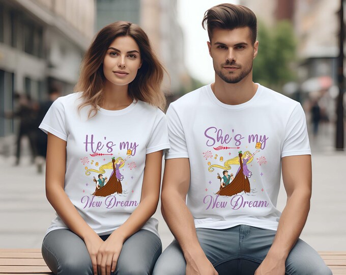 Disney She's My New Dream Shirt, He's My New Dream Rapunzel Tee, Valentine Couple Sweatshirt, Honeymoon T-shirt, Disney Couple Shirt