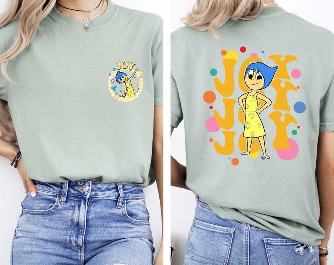 Inside Out Joy Checkered Shirt, Disney Pixar Joy Two Sided Comfort Colors Shirt, Disney Vacation T-shirt, Disney World Family Matching Tee