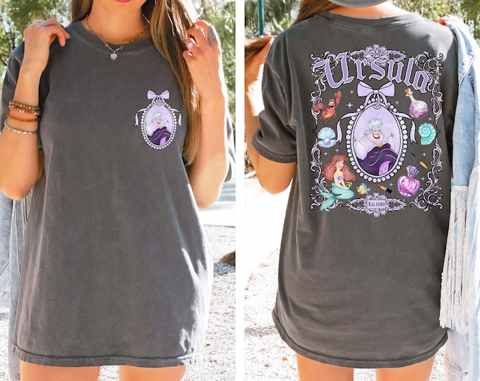 Vintage Disney Villain Tee with Ursula Design Comfort Color Shirt, Disney Ursula Est 1989 Coquette Bow Mirror Shirt, Little Mermaid Shirt