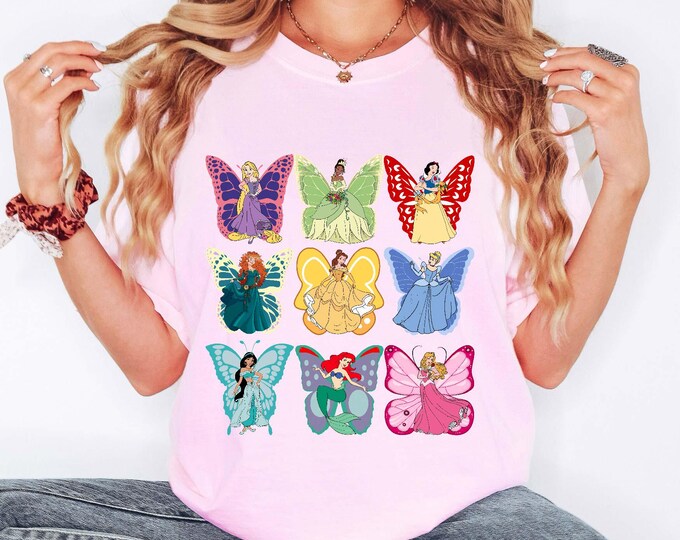 Cute Disney Princess Butterfly Shirt, Cinderella Ariel Belle Princess Squad Girl Trip T-shirt, Disneyland Girls Trip Matching, Birthday Girl