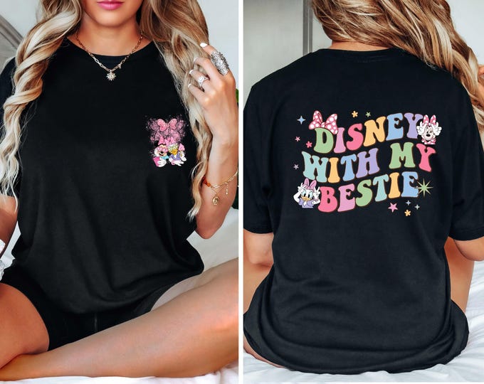 Two-sided Minnie Daisy Disney With My Bestie Shirt, Vintage WDW Disneyland Castle Best Friends Gift, Disney Girls Trip Shirt, Disney Snacks