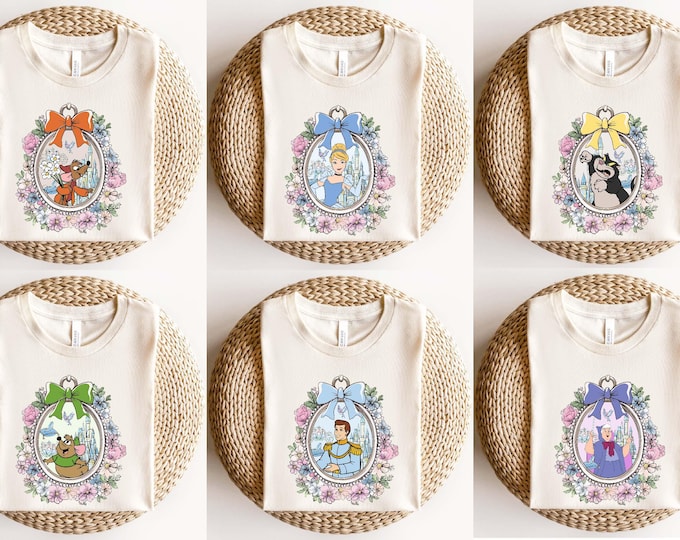 Vintage Disney Cinderella's Story Coquette Bow Shirt, Princess Cinderella Jaq Gus Prince Charming, WDW Disneyland Family Vacation 2025 Tee