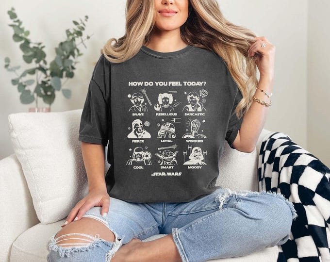 Star Wars Characters Mood T-shirt, Retro Star Wars Comfort Colors Shirt, Vader Yoda Leia Luke Han Solo R2D2 Shirt, Funny Star Wars Shirt