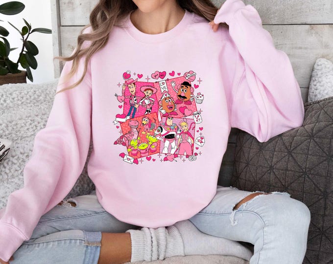 Valentine Toy Story T-shirt, Valentine Disney Characters Pink Shirt, Valentine's Day Shirt, Disney Matching Sweatshirt, Happy Valentine Tee