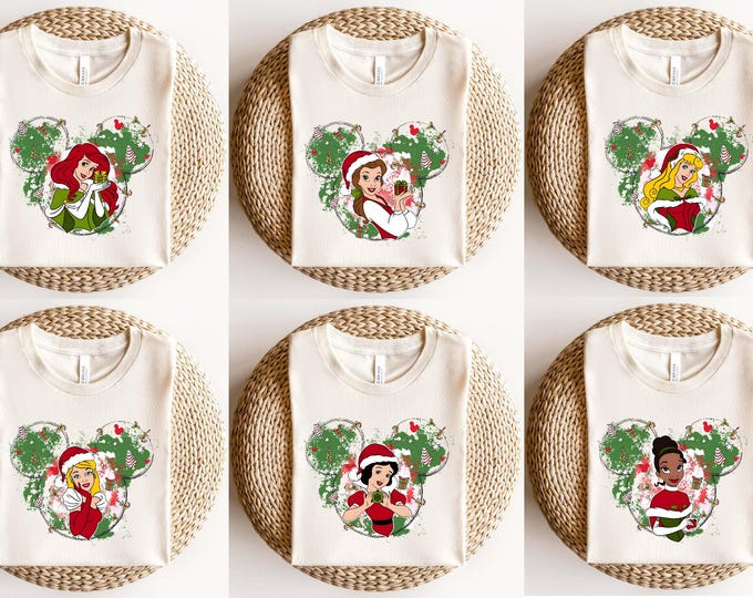 Disney Princess Christmas Shirt, Mickey Head Christmas Princess Shirt, Disney Girls Trip Christmas Sweatshirt, Disneyland Holiday T-shirtTee