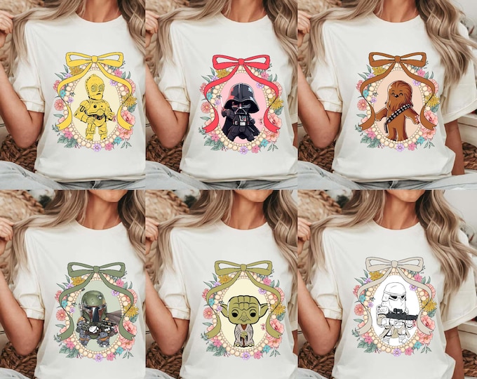 Watercolor Star Wars Characters Coquette Bow Mirror Shirt, Vintage Disney Star Wars Squad Shirt, Star Wars Day Shirt, Disneyland Trip Shirt