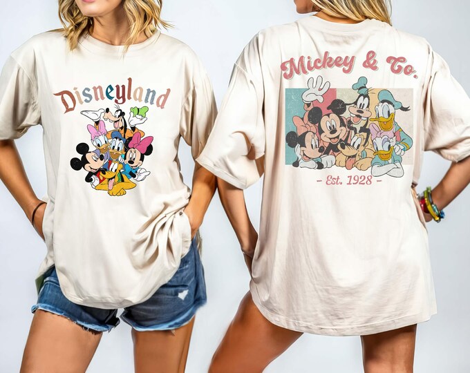 Retro Mickey & Co 1928 Comfort Colors Shirt, Disneyland Tee, Disneyworld 2 Side Shirt, Mickey And Friends Family Shirt, Disney Gift