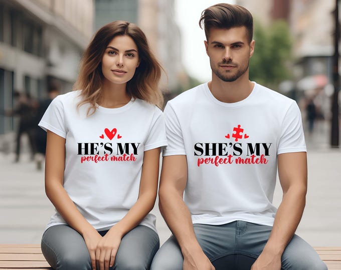 Perfect Match Couples Valentine Day Shirt, She's My Perfect Match He's My Perfect Match T-shirt, Honeymoon Couple Tee, Anniversary Tee
