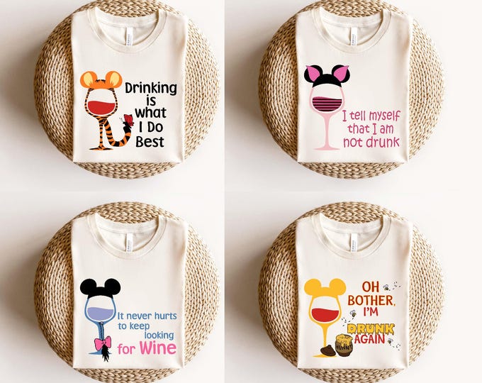 Comfort Colors® Winnie The Pooh And Friends Wine Glass Shirt, Disney Drinking Shirt, Wine Festival Shirt, Epcot Eeyore Piglet Tigger Pooh