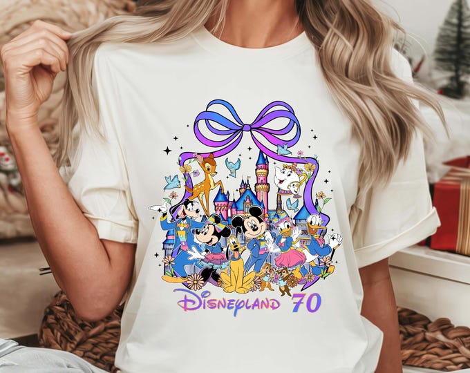 Disneyland 70th Anniversary Shirt, Comfort Colors® Mickey & Friends Platinum Celebration Shirt, Happiest Place on Earth Family Matching Tee
