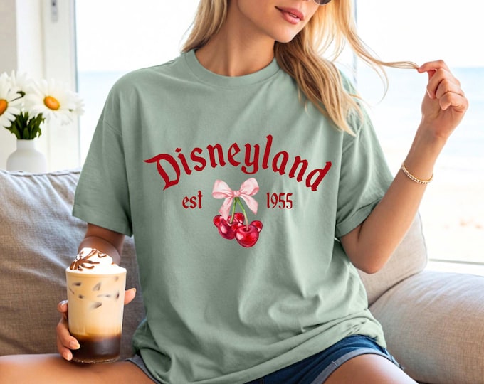 Disneyland Est 1955 Comfort Colors® Shirt, Cherry Mouse Ears Tee, Pink Disney Trip Shirt, Girls Disneyland Matching Shirt, Retro Park Tee