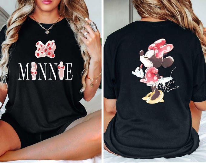 Disney Minnie Mouse Two Sided T-shirt, Comfort Colors Water Color Minnie Shirt, Disney World Shirt, Minnie Lipstick Shirt, Disney Girls Tee