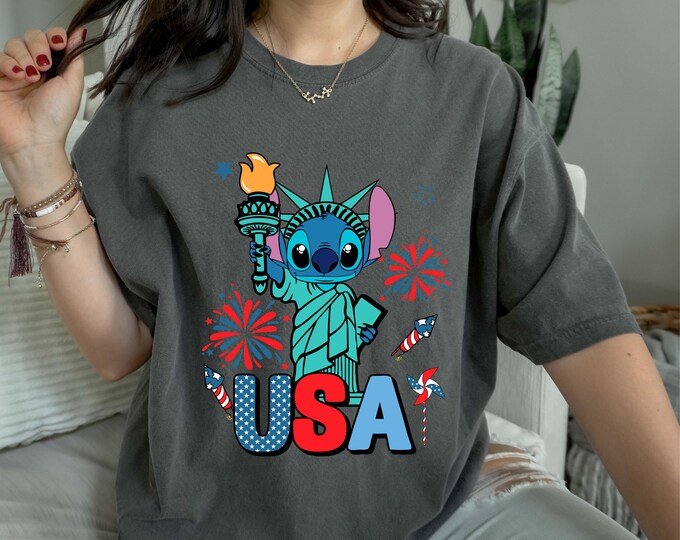 Disney Stitch USA Shirt, Comfort Colors® Stitch 4th Of July Shirt, Disney Independence Day Trip Tee, Stitch Fireworks Shirt Disney Freedom