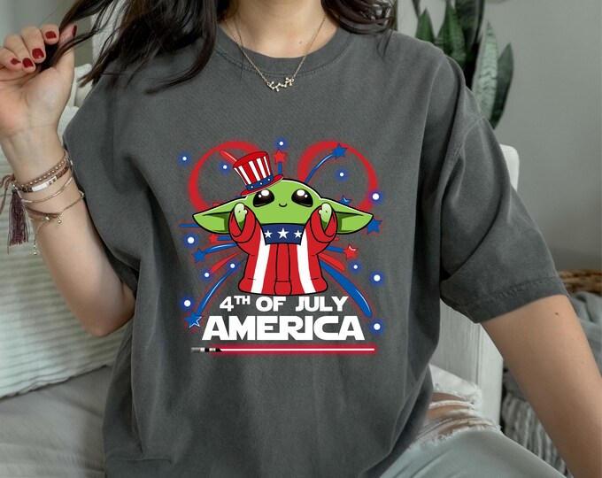 Baby Yoda 4th Of July Shirt, Disney American Grogu Comfort Colors® Shirt, Star Wars USA Tee, Independence Day, Fourth of July Family Shirt