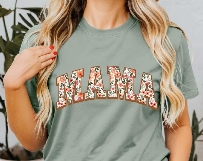 Comfort Colors® Floral Mama T-Shirt, Retro Mama Shirt, Mother's Day Gift, New Mama Gift, Gift For Mom, Baby Shower Gift