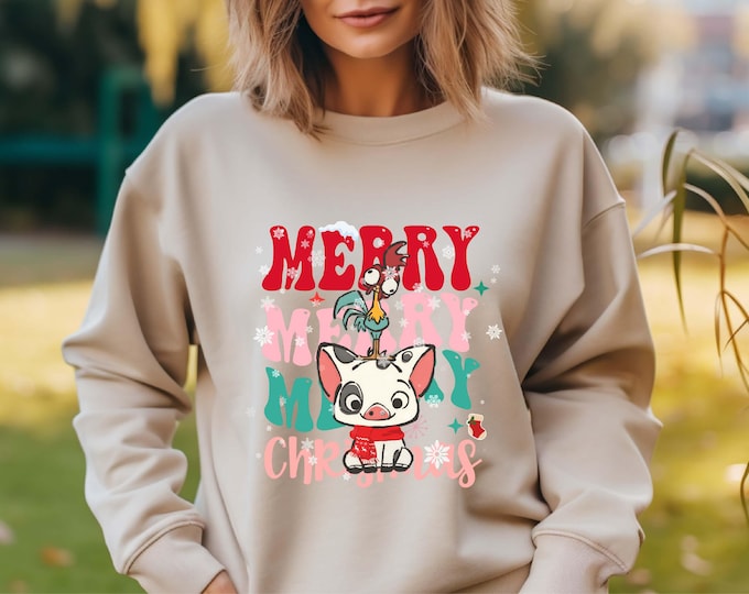 Disney Moana Hei Hei and Pua Christmas Shirt, Disneyland Sweatshirt, Very Merry Christmas Party Shirt, Disney Holiday Toddler Shirt