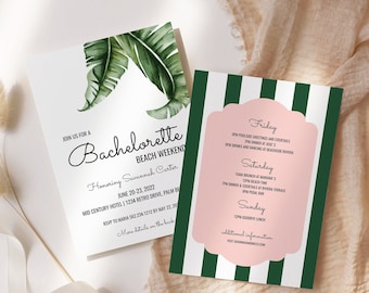 Tropical Beverly Hills Bachelorette Invitation, Printable Itinerary for Bachelorette Weekend, Beverly Hills, Paperless Post | Banana1