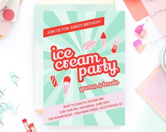 Ice Cream Birthday Party Invitation Template, Editable Invitation, Printable Party Invite, Digital, Online, DIY, Instant download | IceCream